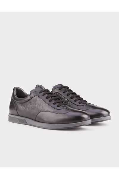 Cabani Genuine Leather Rubber Sole Black Lace-Up Men's Casual Shoes