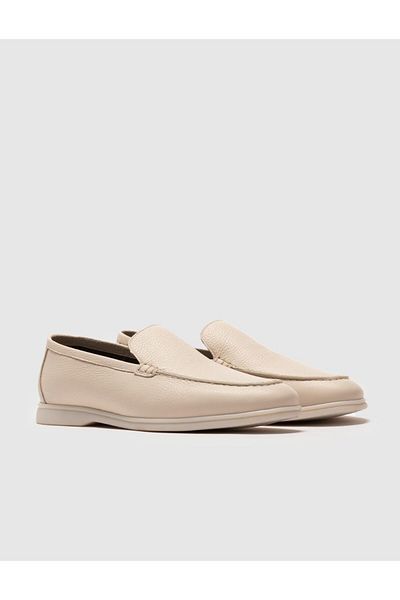 Cabani Beige Genuine Leather Men's Casual Shoes