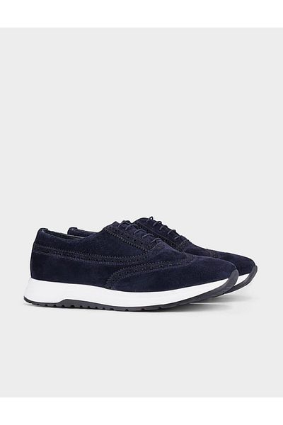 Cabani Genuine Leather Navy Blue Suede Men's Casual Shoes