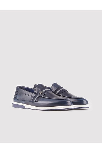 Cabani Men's Genuine Leather Ready-Sole Casual Navy Blue Shoes