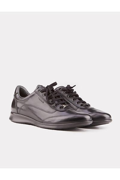 Cabani Men's Genuine Leather Rubber Sole Black Lace-Up Casual Shoes