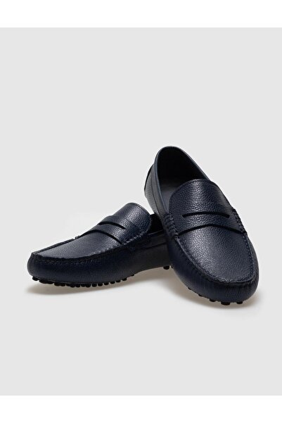 Cabani Hakiki Deri Lacivert Kemerli Erkek Loafer