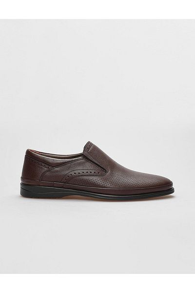 Cabani Genuine Leather Brown Laser Detailed Men's Casual Shoes