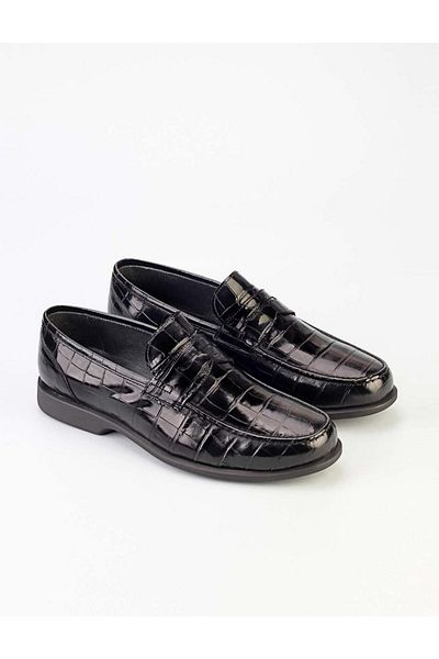 Cabani Genuine Leather Black Men's Casual Shoes with Belt Detail
