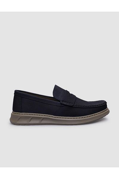 Cabani Navy Blue Nubuck 100% Genuine Leather Men's Casual Shoes