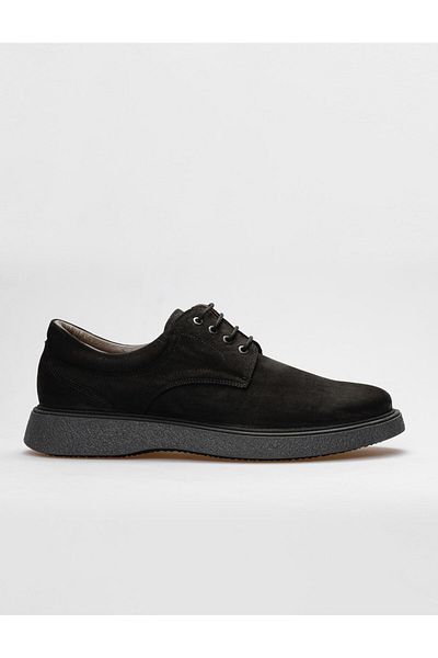 Cabani Genuine Leather Black Nubuck Lace-Up Men's Casual Shoes