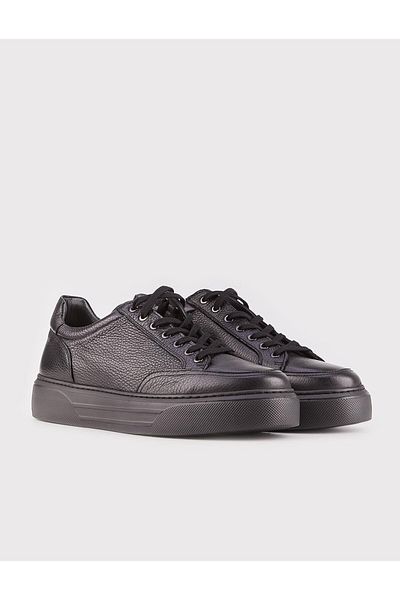 Cabani Genuine Leather Black Lace-Up Polyurethane Sole Men's Sports Shoes