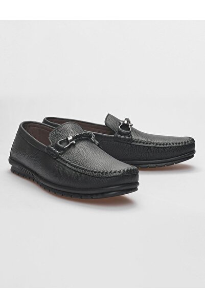 Cabani Hakiki Deri Siyah Tokalı Erkek Loafer