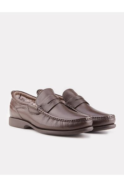 Cabani Genuine Leather Brown Fur Men's Loafer Casual Shoes