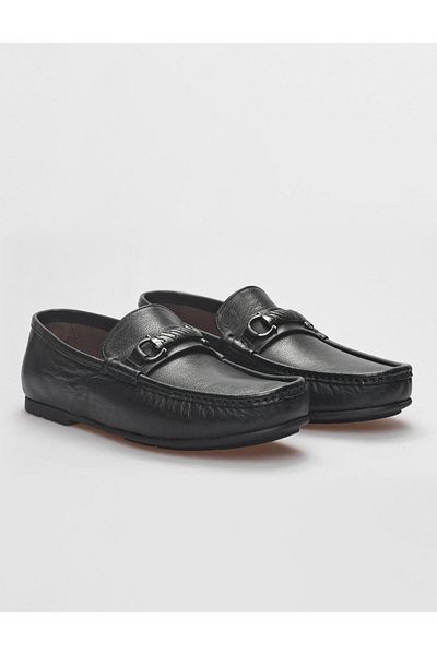 Cabani Genuine Leather Black Buckle Men's Loafer