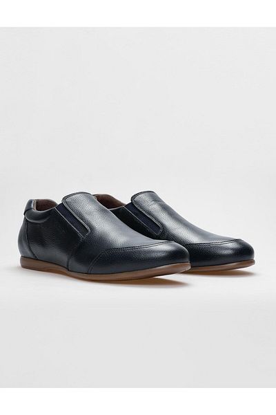 Cabani Navy Blue Genuine Leather Men's Casual Shoes