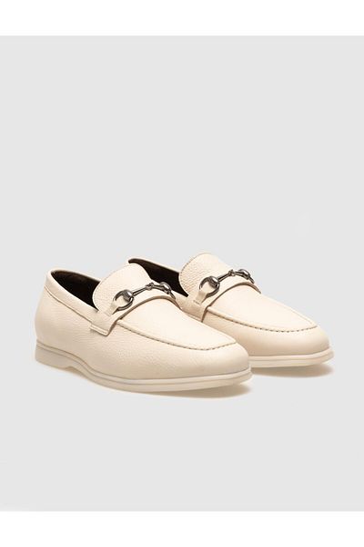 Cabani Genuine Leather Beige Buckle Men's Loafer