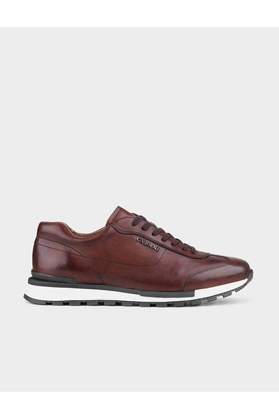 Cabani Sports Sneaker Genuine Leather Brown Lace-Up Men's Sports Shoes