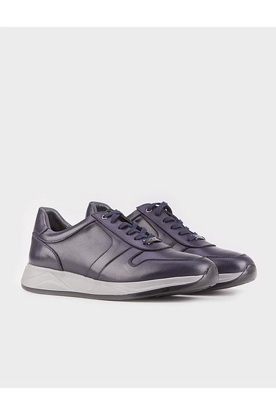 Cabani Genuine Leather Navy Blue Lace-Up Men's Sports Shoes
