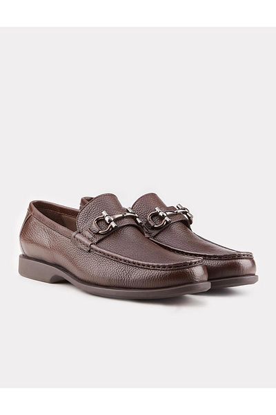 Cabani Genuine Leather Brown Metal Patterned Men's Casual Shoes