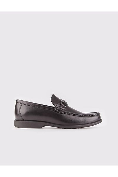 Cabani Men's Genuine Leather Black Casual Loafer Shoes with Buckle Accessories