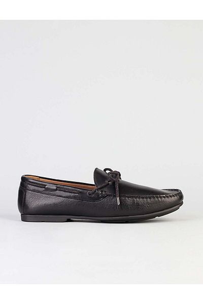Cabani Genuine Leather Black Men's Loafer with Bow and Stitching Detail