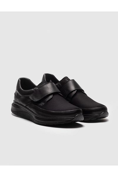 Cabani Genuine Leather Black Velcro Closure Men's Casual Shoes