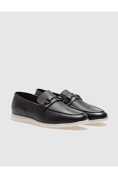 Cabani Genuine Leather Black Buckle Men's Loafer