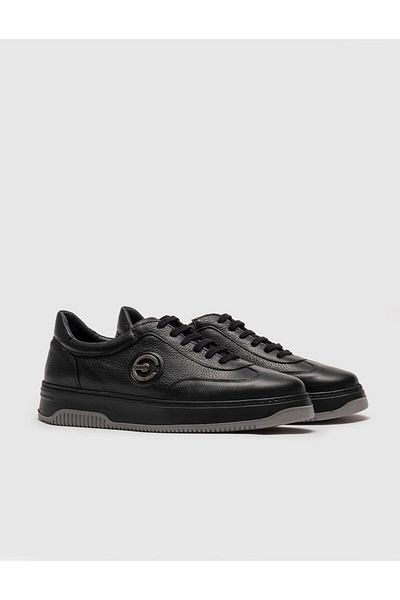 Cabani Rubber Sole Genuine Leather Black Lace-Up Men's Sports Shoes