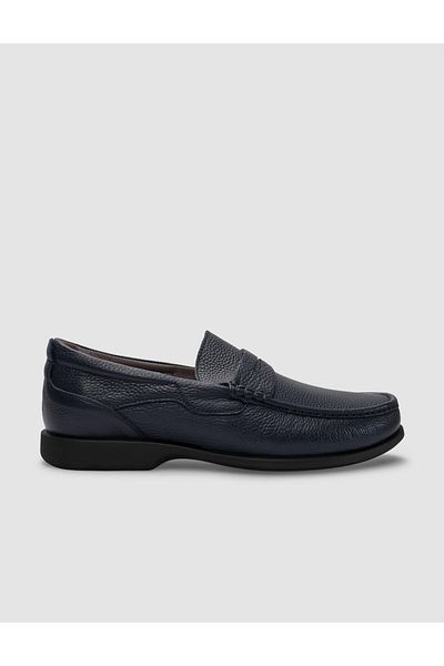 Cabani Navy Blue Genuine Leather Men's Casual Shoes