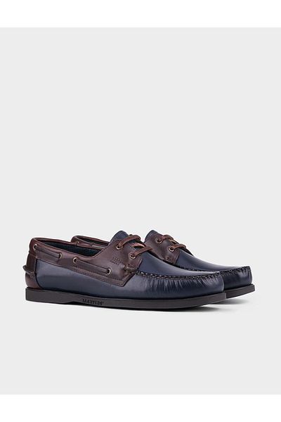 Cabani Genuine Leather Navy Blue Lace Detailed Men's Casual Shoes