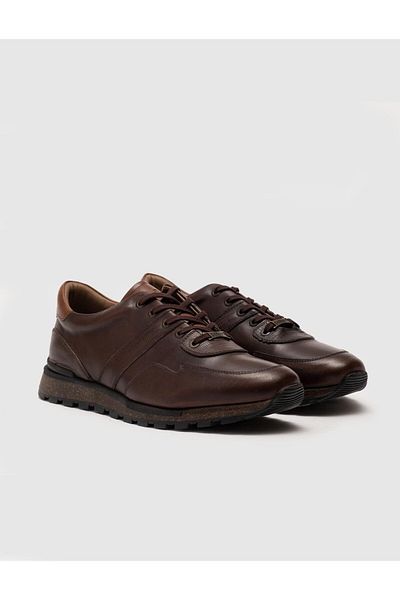 Cabani Genuine Leather Brown Lace-Up Men's Casual Shoes