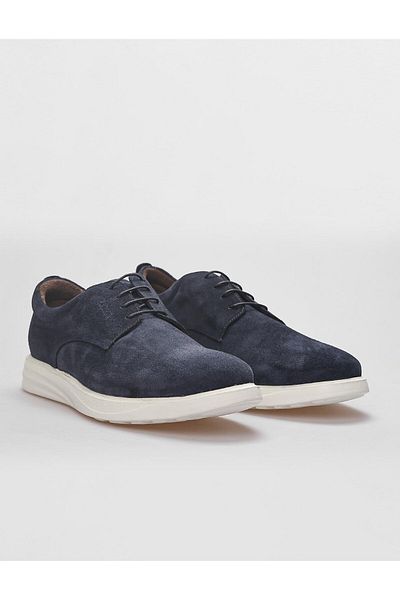 Cabani Genuine Leather Navy Blue Suede Lace-up Men's Casual Shoes