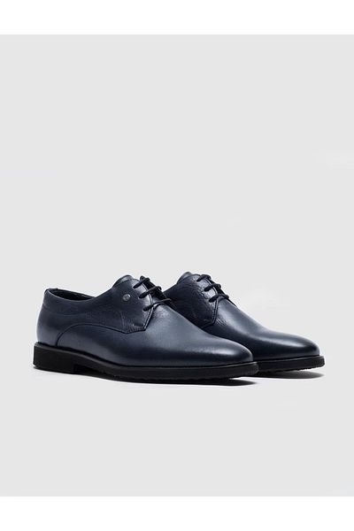 Cabani Genuine Leather Navy Blue Lace-Up Men's Casual Shoes