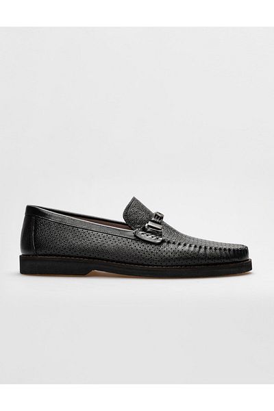 Cabani Genuine Leather Black Laser Detailed Men's Loafer