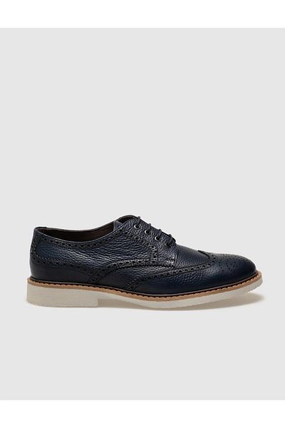 Cabani Genuine Leather Navy Blue Lace-Up Men's Casual Shoes