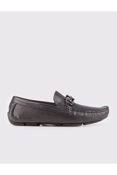 Cabani Men's Genuine Leather Buckle Detailed Black Loafer Shoes