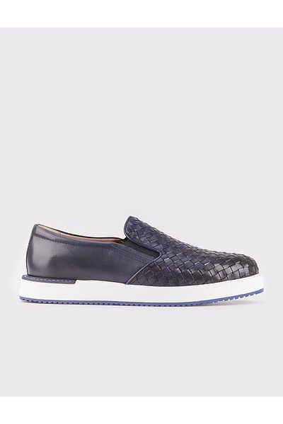 Cabani Genuine Leather Navy Blue Eva Sole Men's Casual Shoes