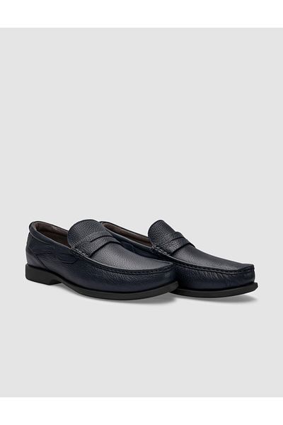 Cabani Navy Blue Genuine Leather Men's Casual Shoes