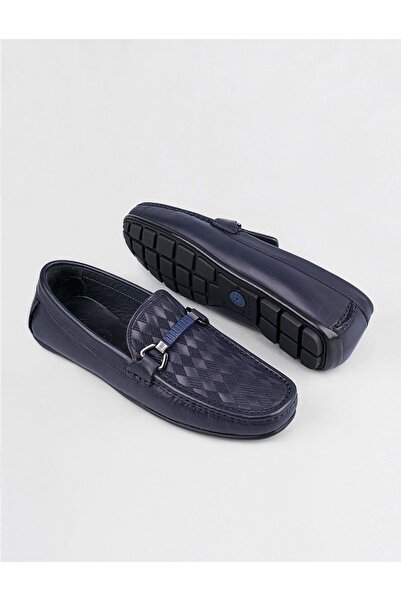 Cabani Ανδρικό Loafer από γνήσιο δέρμα με μπλε ρίγες σε μπλε ναυτικό χρώμα