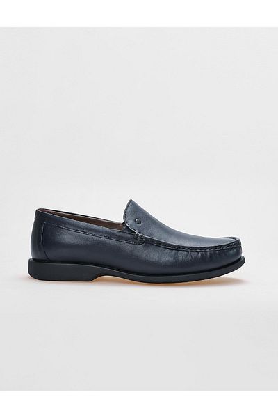 Cabani Navy Blue Genuine Leather Men's Casual Shoes