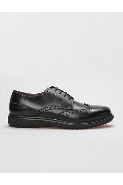 Cabani Genuine Leather Black Lace-Up Men's Casual Shoes
