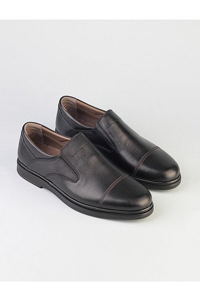 Cabani Genuine Leather Black Stitched Men's Casual Shoes