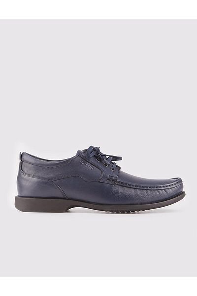 Cabani Genuine Leather Navy Blue Lace-Up Men's Casual Shoes