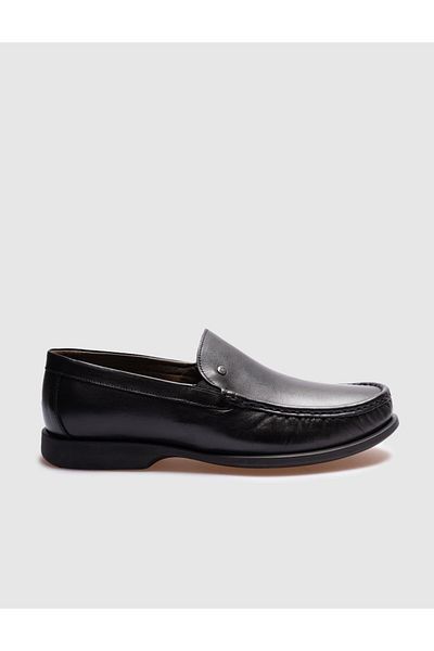 Cabani Genuine Leather Black Men's Casual Shoes with Stitching Detail