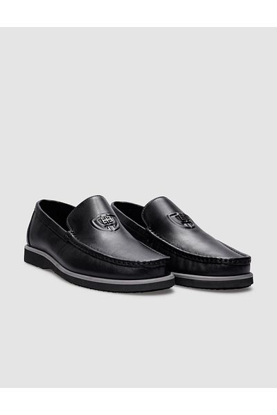 Cabani Genuine Leather Black Logo Detailed Men's Casual Shoes