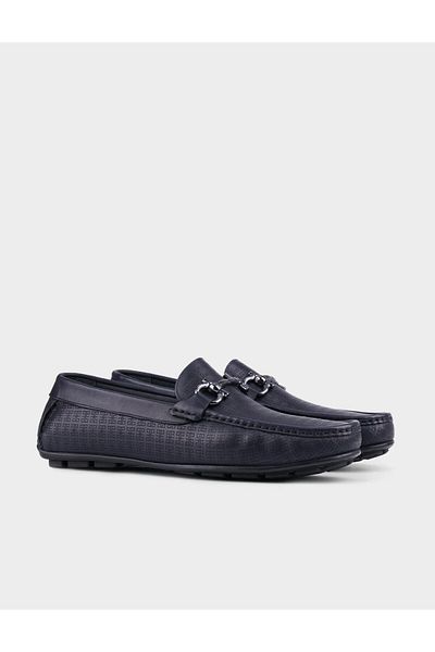 Cabani Genuine Leather Men's Navy Blue Loafer Shoes