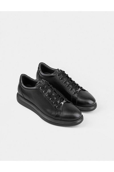 Cabani Genuine Leather Black Lace-Up Men's Casual Shoes