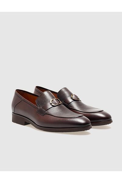 Cabani Genuine Leather Brown Buckle Men's Classic Shoes