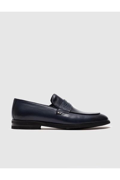 Cabani Genuine Leather Navy Blue Men's Classic Shoes