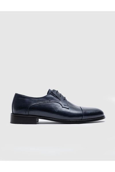 Cabani Genuine Leather Navy Blue Lace-Up Men's Classic Shoes