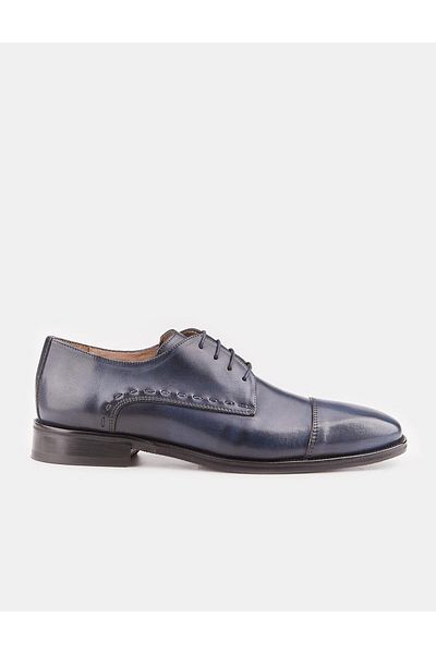 Cabani Genuine Leather Rubber Sole Navy Blue Lace-Up Men's Classic Shoes