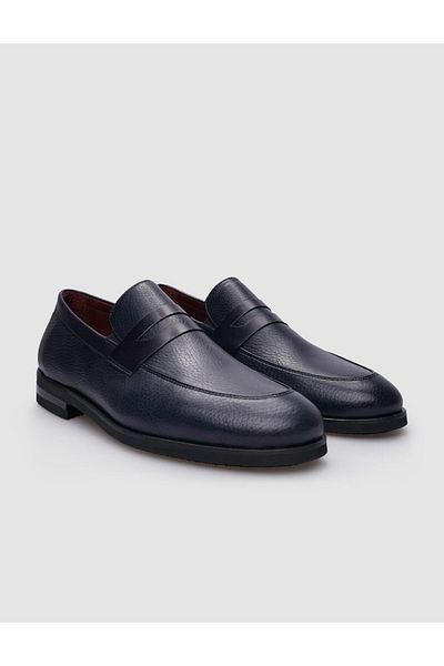 Cabani Navy Blue Men's Classic Shoes - 100% Genuine Leather, Laceless
