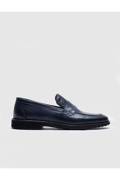 Cabani Genuine Leather Navy Blue Men's Classic Shoes