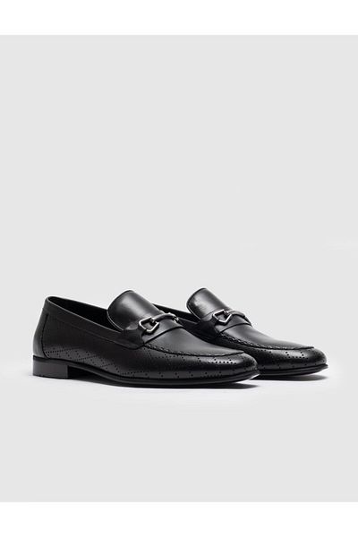 Cabani Genuine Leather Black Buckle Men's Classic Shoes